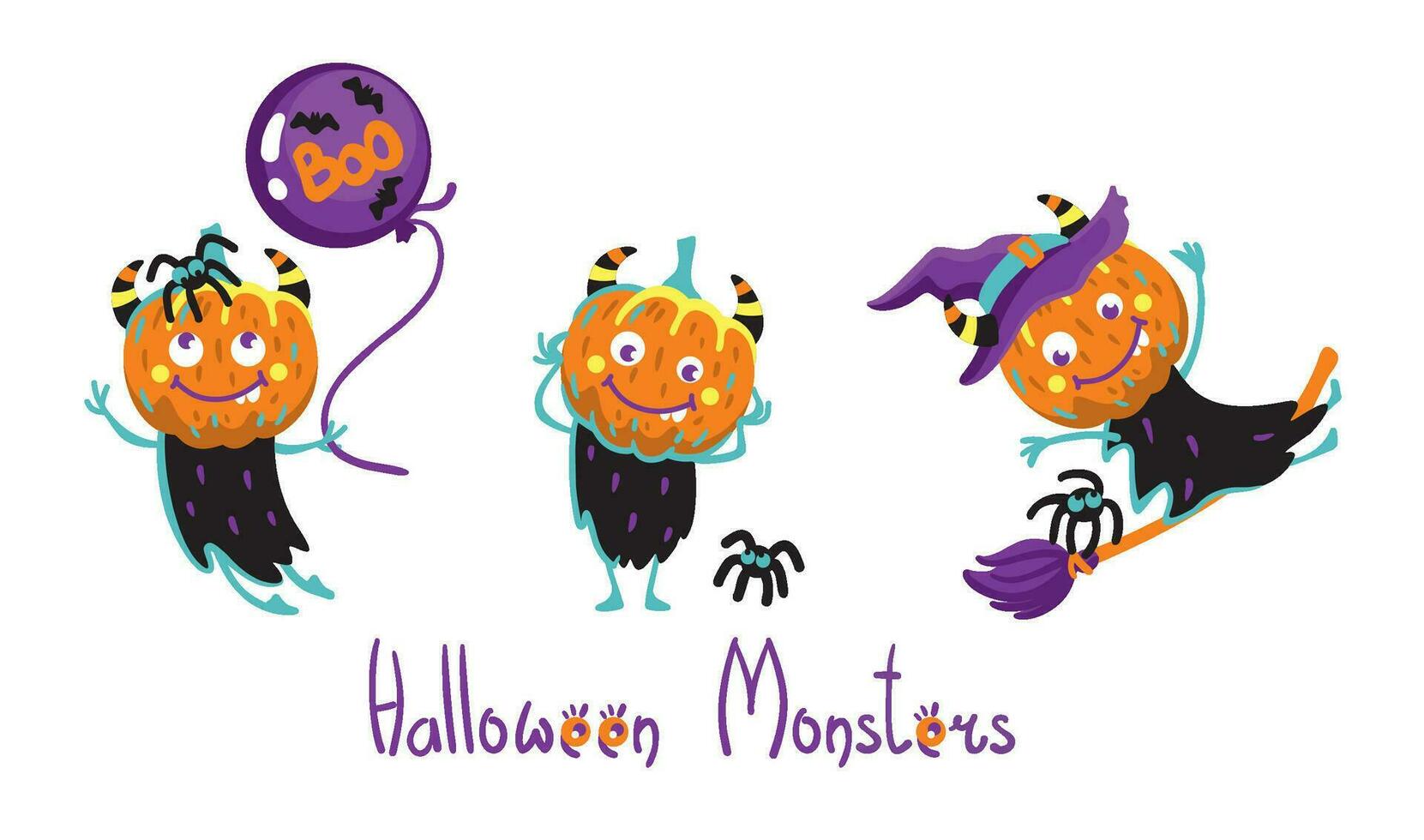 marrant citrouille monstres. Halloween illustration. des gamins imprimer. vecteur