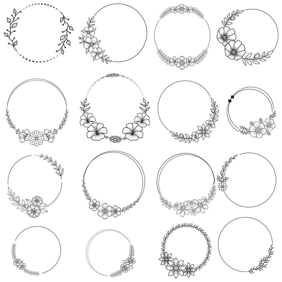 floral couronnes de fleurs, gros ensemble de floral rond cadres vecteur illustration. parfait pour faire-part, salutation cartes, devis, les blogs, mariage cadres, affiches et plus