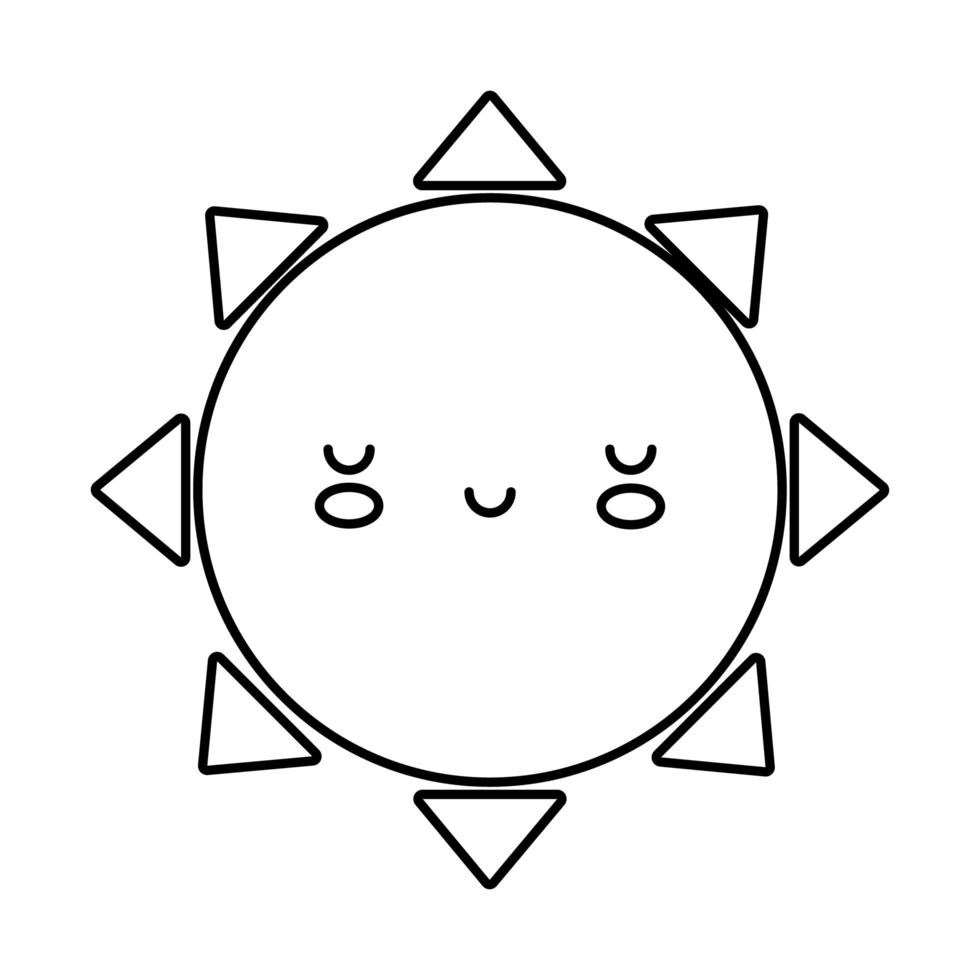 icône de style de ligne de personnage de bande dessinée joyeux soleil kawaii vecteur