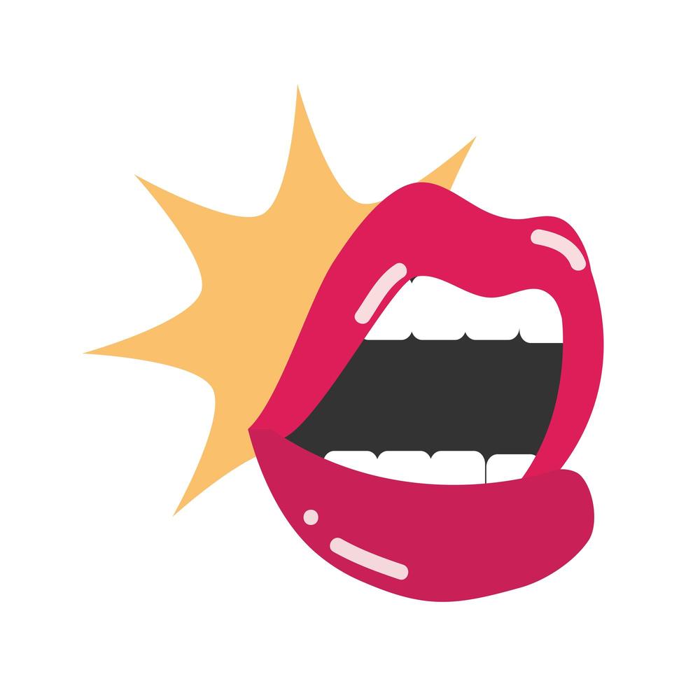 pop art bouche et lèvres bouche comique lèvres dessin animé autocollant icône plate design vecteur