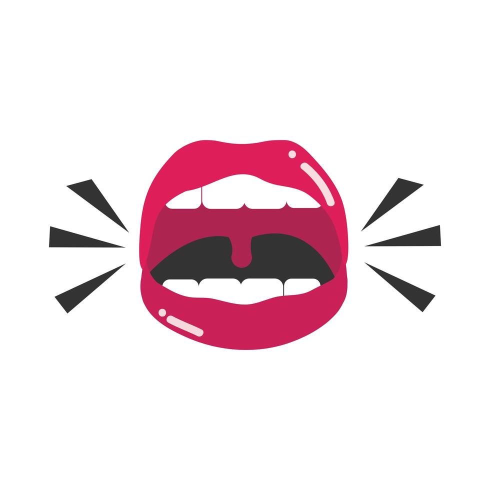 pop art bouche et lèvres sexy bouche féminine ouverte criant conception d'icône plate vecteur