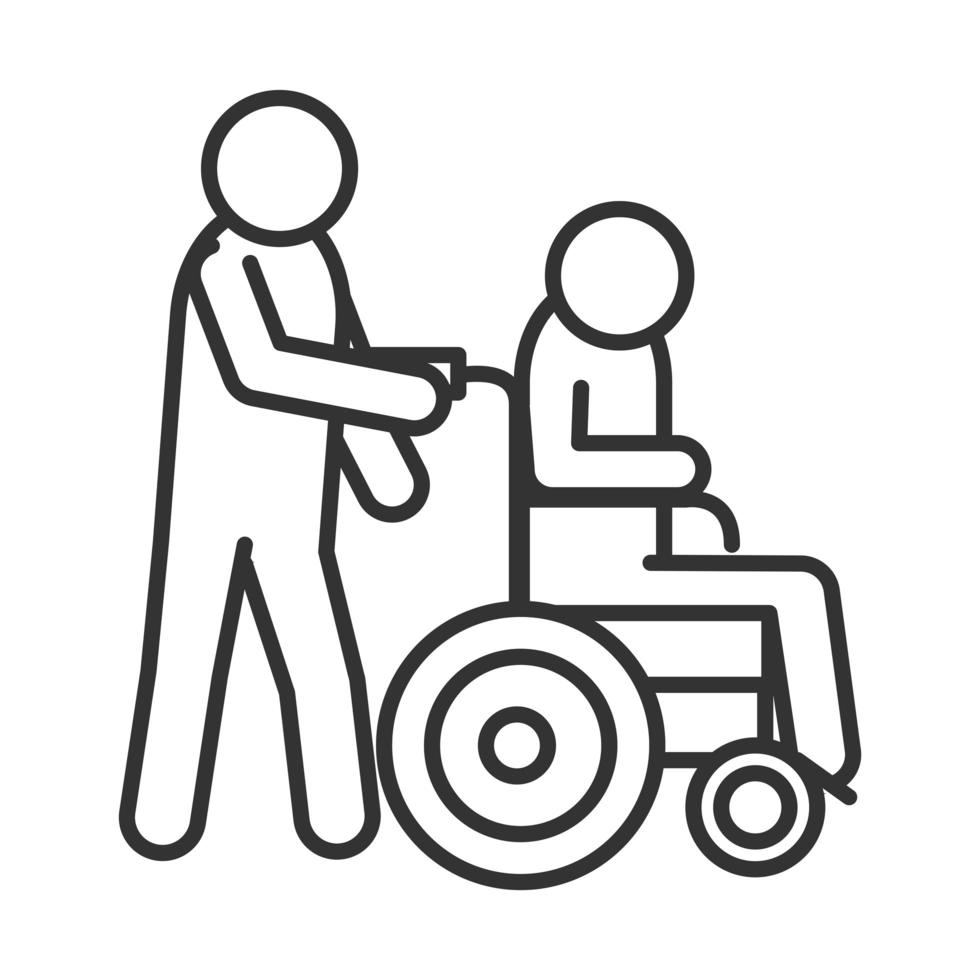 personne porte un handicapé dans un fauteuil roulant conception d'icône linéaire de la journée mondiale du handicap vecteur