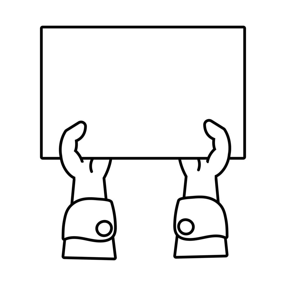 mains les humains avec l'icône de style de ligne de bannière carrée de protestation vecteur