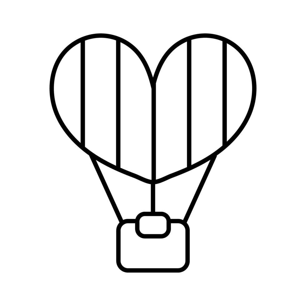 icône de style de ligne chaude air ballon coeur vecteur