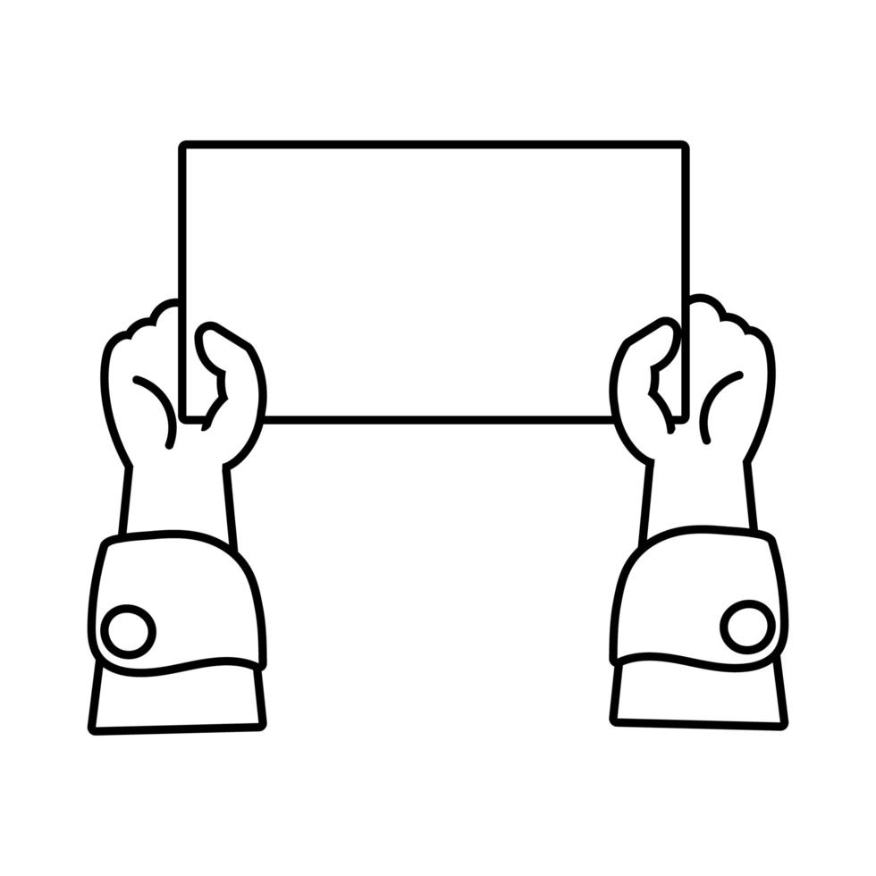 mains les humains avec l'icône de style de ligne de bannière carrée de protestation vecteur