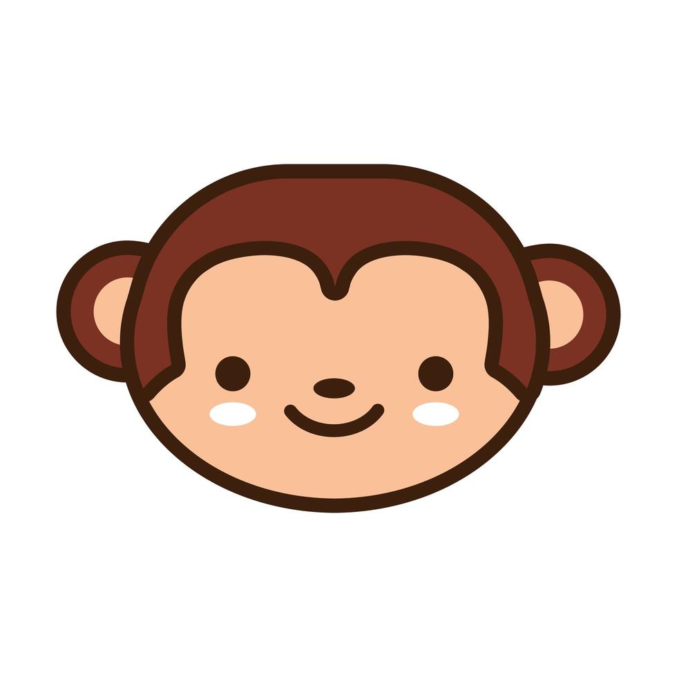 mignon petit singe kawaii ligne d'animaux et style de remplissage vecteur