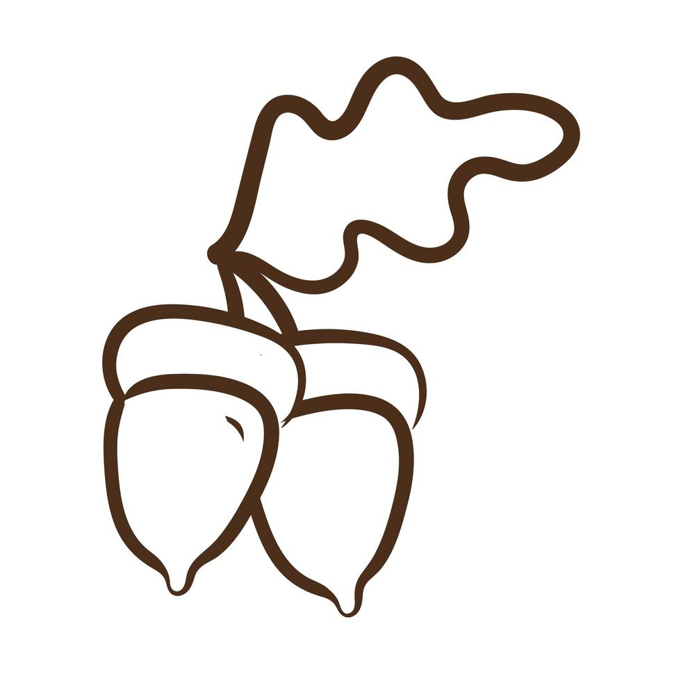 icône de style de ligne de noix et de feuilles vecteur