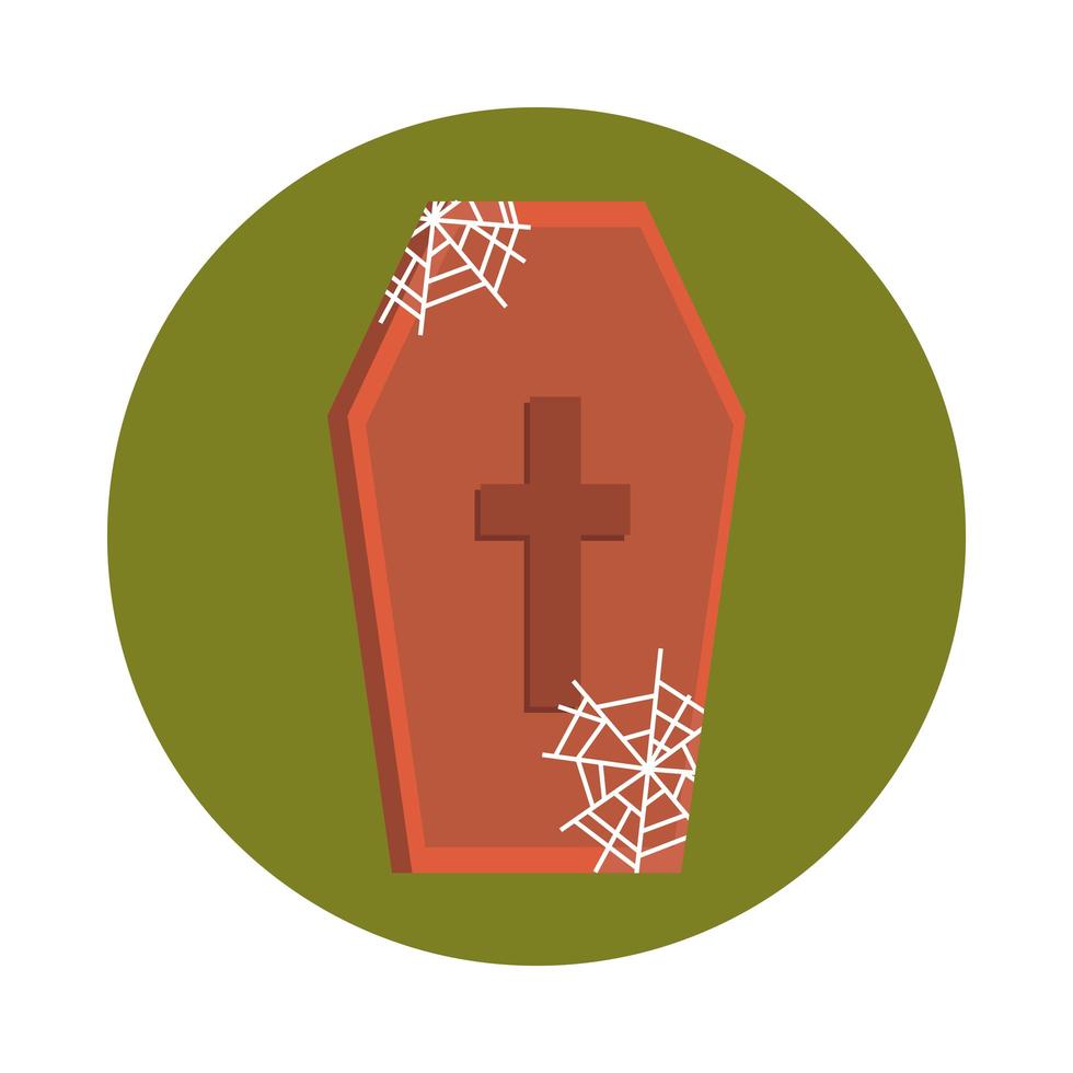 joyeux halloween cercueil en bois toile d'araignée truc ou friandise célébration de la fête icône plate et bloc vecteur