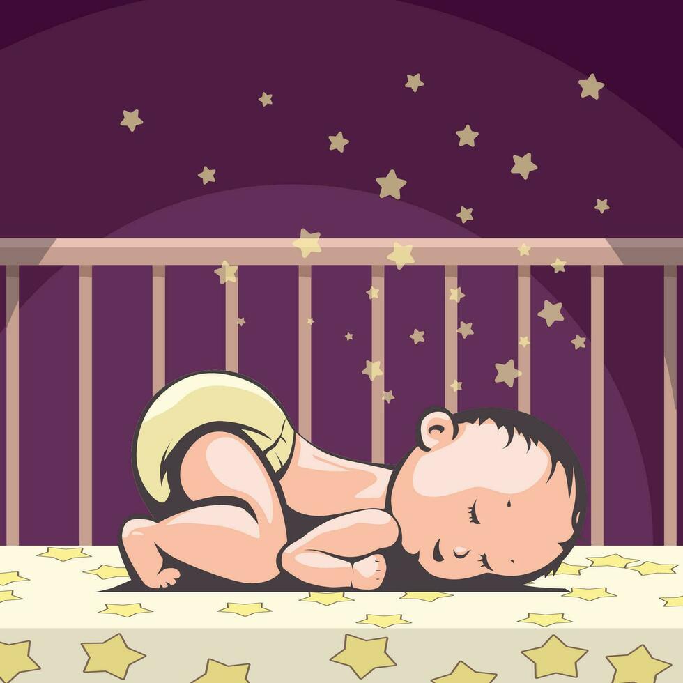 peu bébé en train de dormir dans lit à nuit vecteur