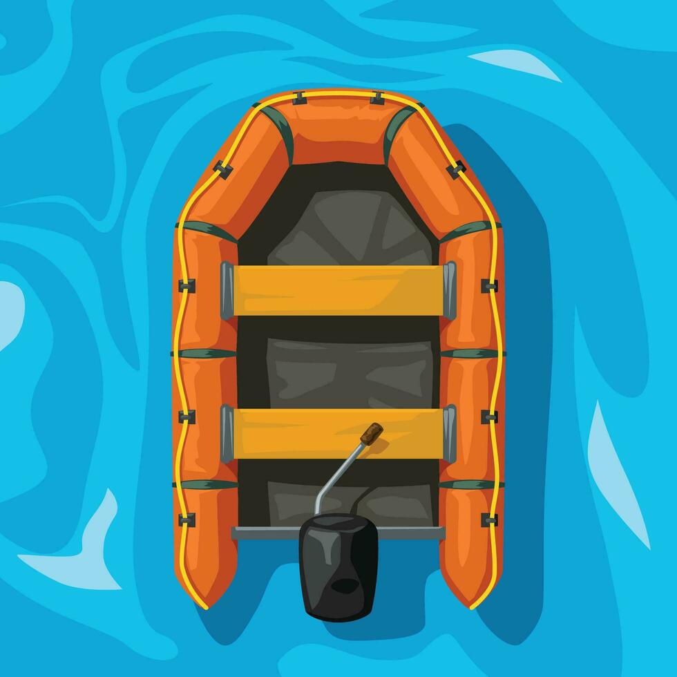 Orange Couleur gonflable bateau sur bleu l'eau vecteur