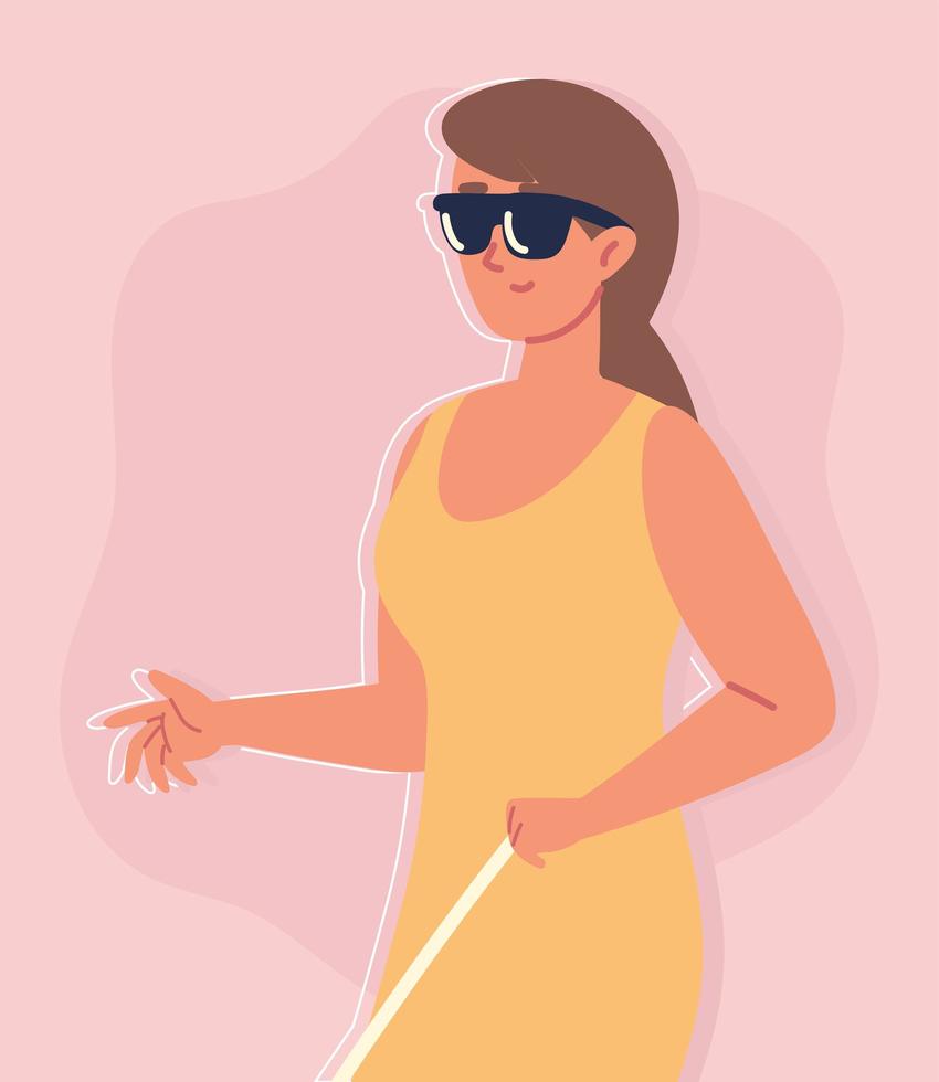 femme aveugle avec des lunettes de soleil vecteur