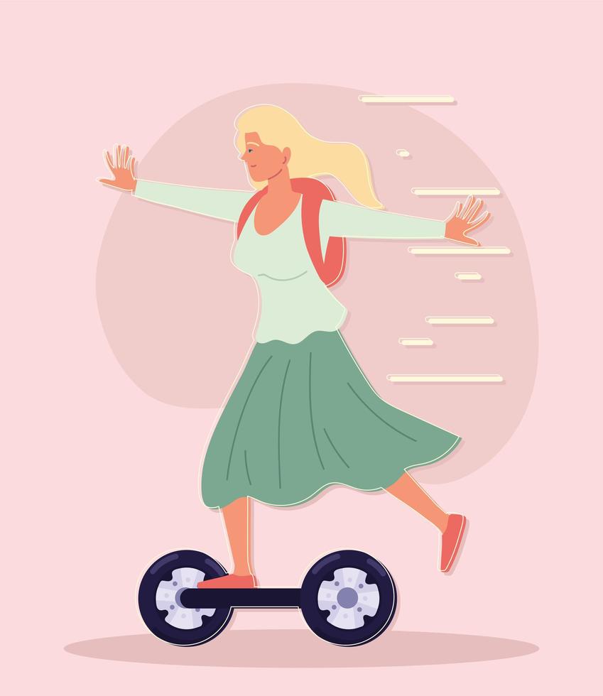 femme heureuse sur gyroscooter vecteur