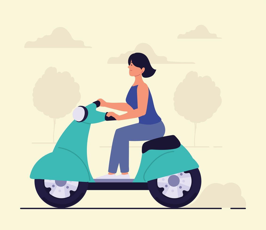 femme monte un scooter vecteur