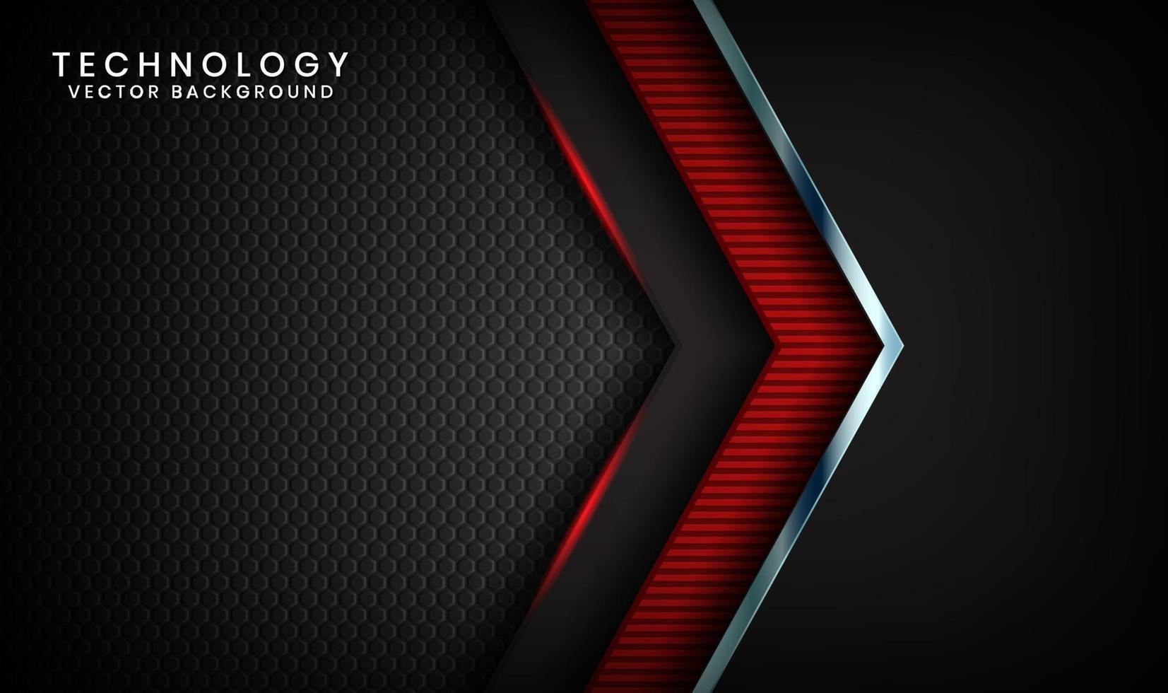 L'arrière-plan techno noir 3d abstrait chevauche des couches sur un espace sombre avec une décoration à effet de lumière rouge. éléments de modèle de conception graphique moderne pour affiche, dépliant, couverture, brochure, page de destination ou bannière vecteur