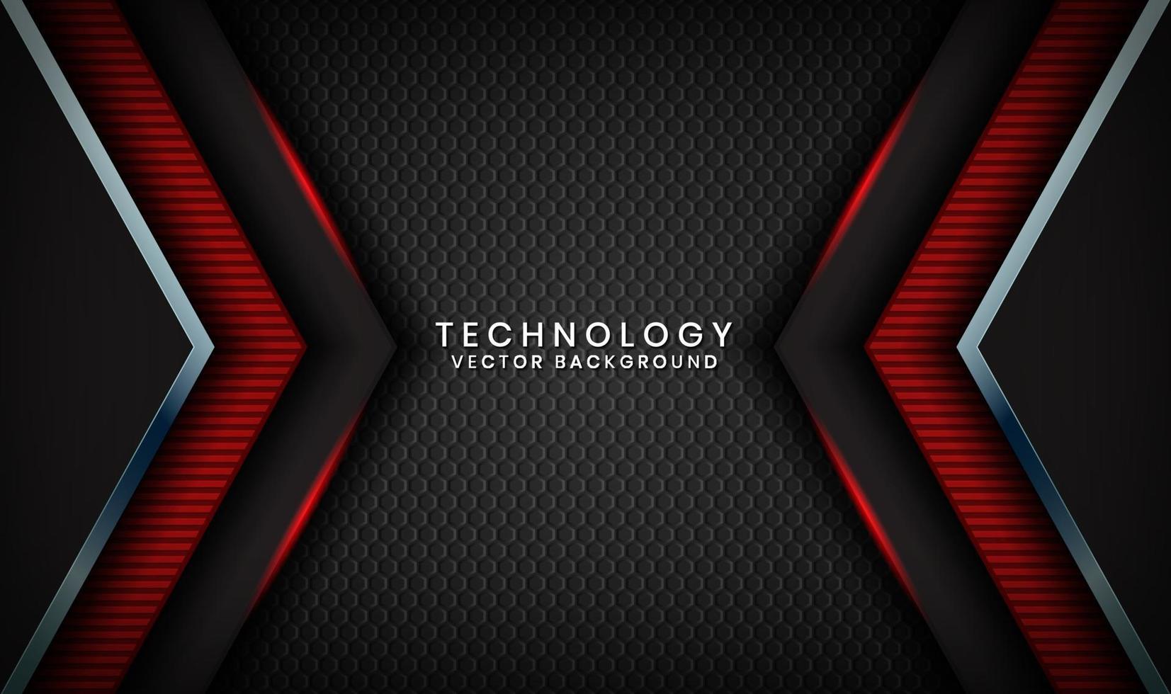 L'arrière-plan techno noir 3d abstrait chevauche des couches sur un espace sombre avec une décoration à effet de lumière rouge. éléments de modèle de conception graphique moderne pour affiche, dépliant, couverture, brochure, page de destination ou bannière vecteur