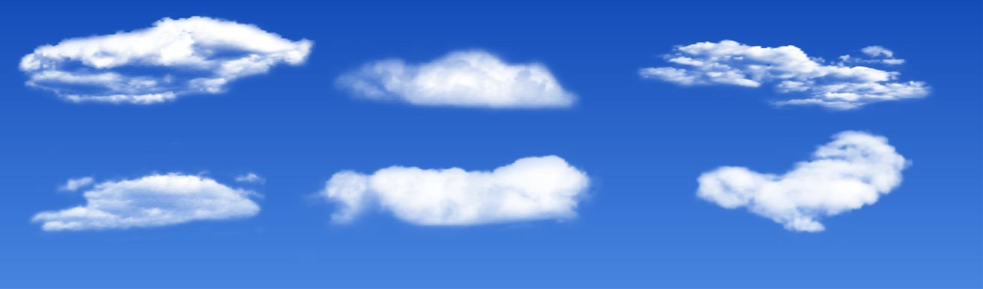nuages blancs 3d réalistes sur fond bleu vecteur
