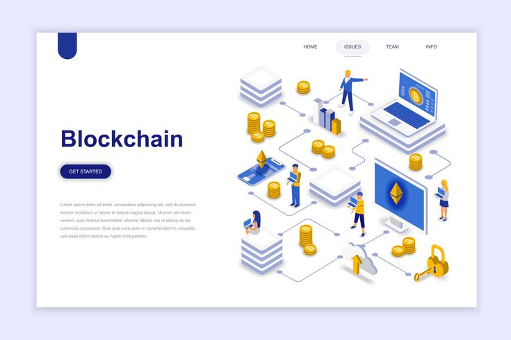 Concept isométrique de Blockchain design plat moderne. Concept de crypto-monnaie et de personnes. Modèle de page de destination. Illustration vectorielle isométrique conceptuel pour le web et le graphisme. vecteur