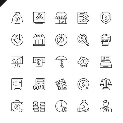 Thin line money, finance, paiement elements icons pour site web et site mobile et applications. Esquisser la conception des icônes. 48x48 Pixel Parfait. Pack de pictogrammes linéaires. Illustration vectorielle vecteur