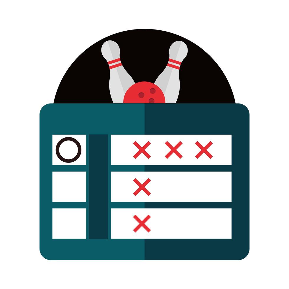 Bowling score board jeu de tournoi sport récréatif conception d'icône plate vecteur