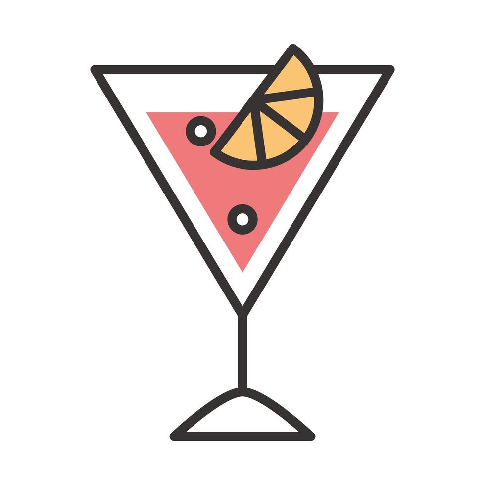 icône de cocktail fruit tranche tropicale boisson alcool ligne d'alcool rafraîchissante et conception de remplissage vecteur