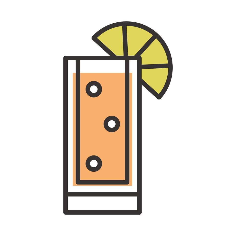 verre de menu icône cocktail avec liqueur de boisson au citron vert ligne d'alcool rafraîchissante et conception de remplissage vecteur