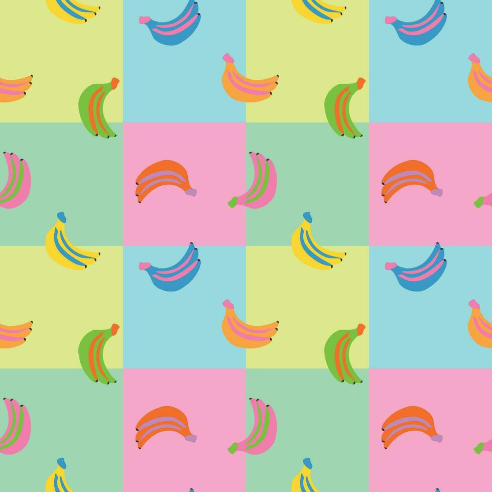 sans couture banane modèle. pop art style fruit vecteur illustration. brillant couleurs et contraste Contexte pour fond d'écran, emballage papier, bannière, carte postale conception, emballer, textile, impression, achats sac