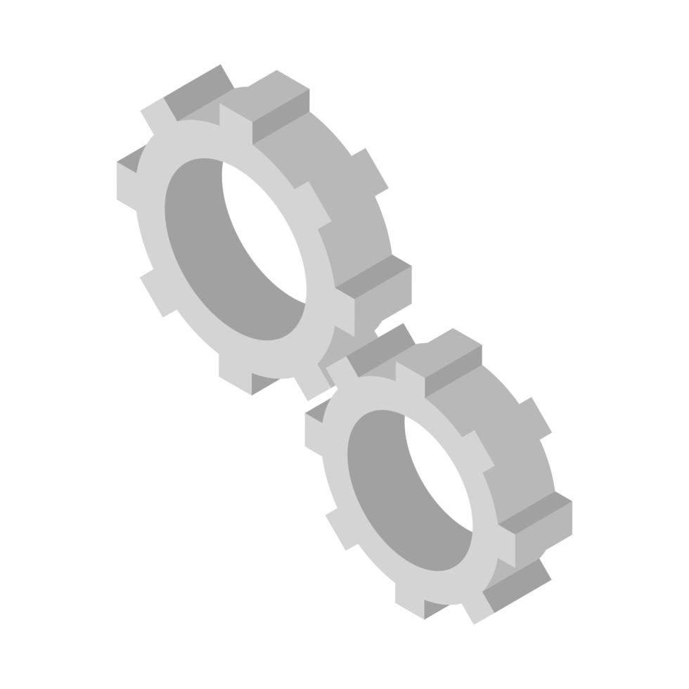 construction de réparation isométrique engrenages roues dentées outil de travail mécanicien et équipement conception d'icône de style plat vecteur
