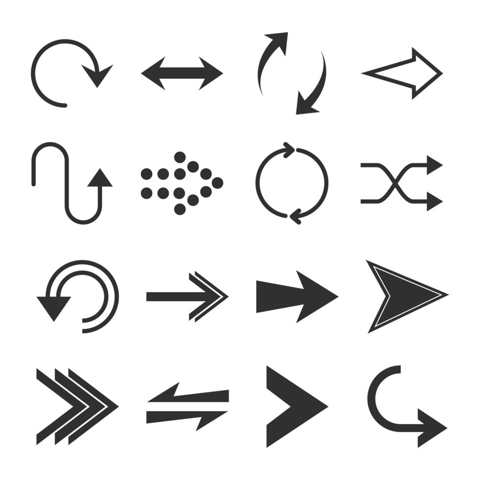 flèches direction guide curseur navigation web icônes définir silhouette style vecteur