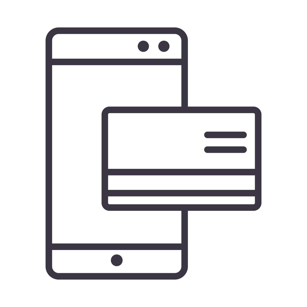 icône de conception de style de ligne mince technologie de dispositif de paiement par carte bancaire smartphone vecteur