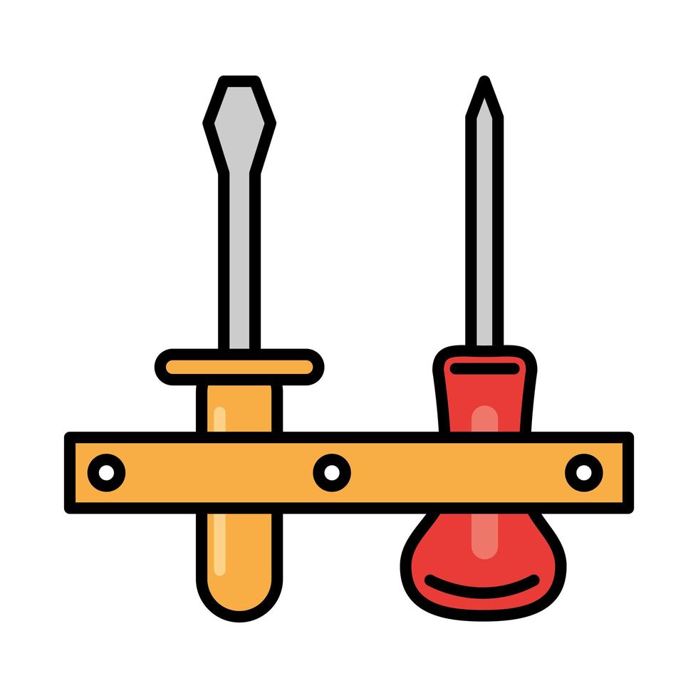 tournevis cruciformes et à tête plate outil de réparation entretien et ligne d'équipement de construction et remplissage vecteur