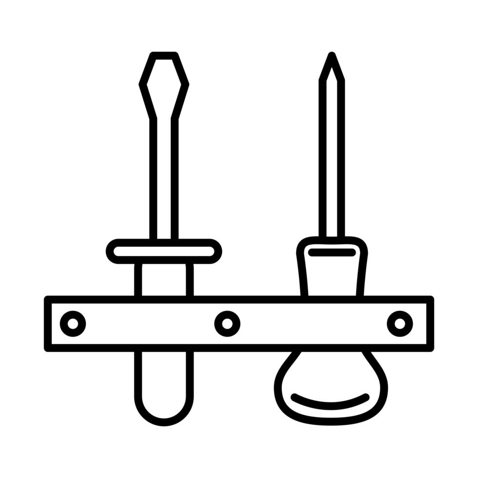 Phillips et tournevis à tête plate outil de réparation entretien et icône de style de ligne d'équipement de construction vecteur