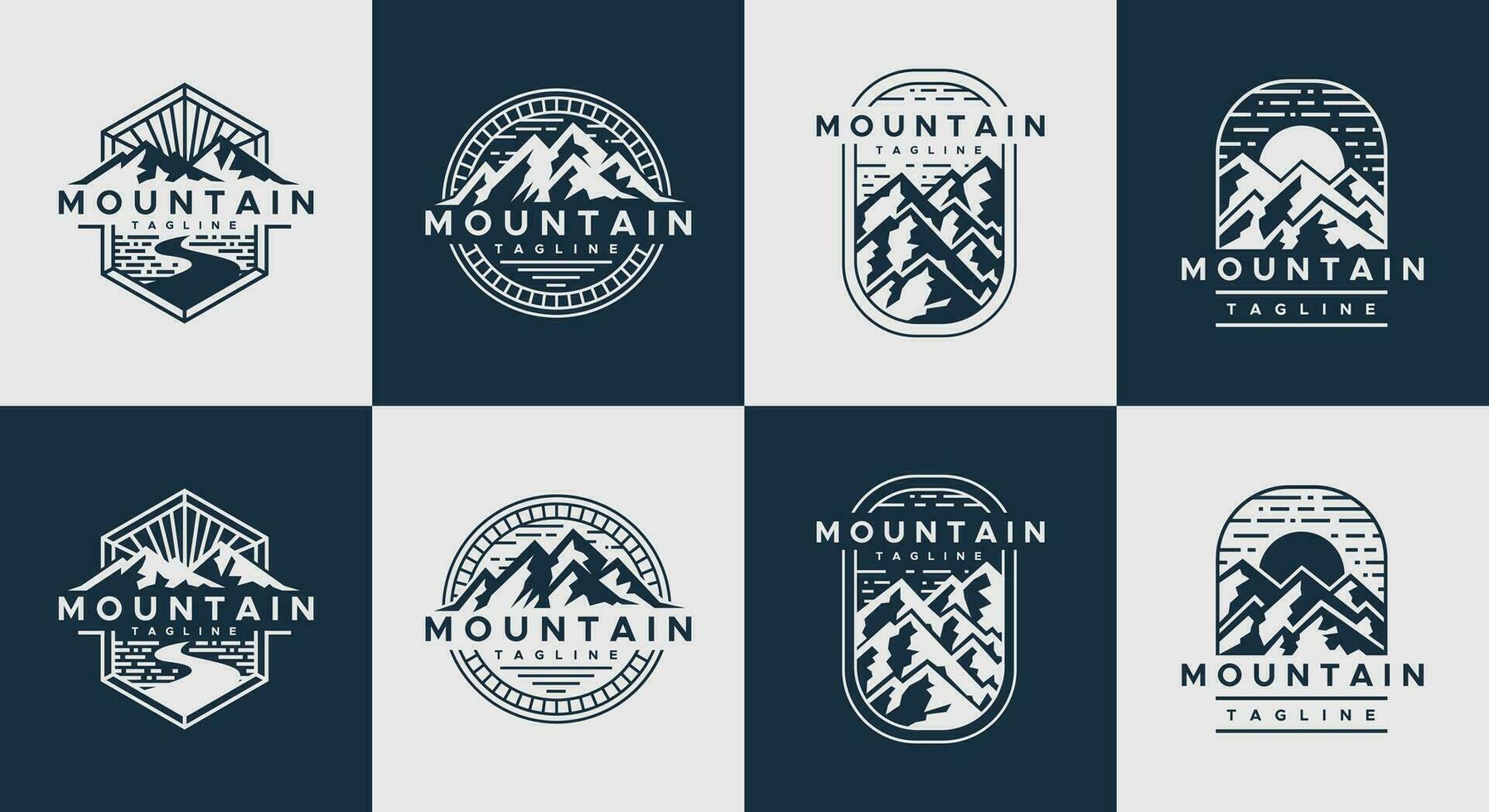 ancien ligne Montagne de pointe logo conception ensemble. rétro Montagne colline emblème logo ensemble. vecteur