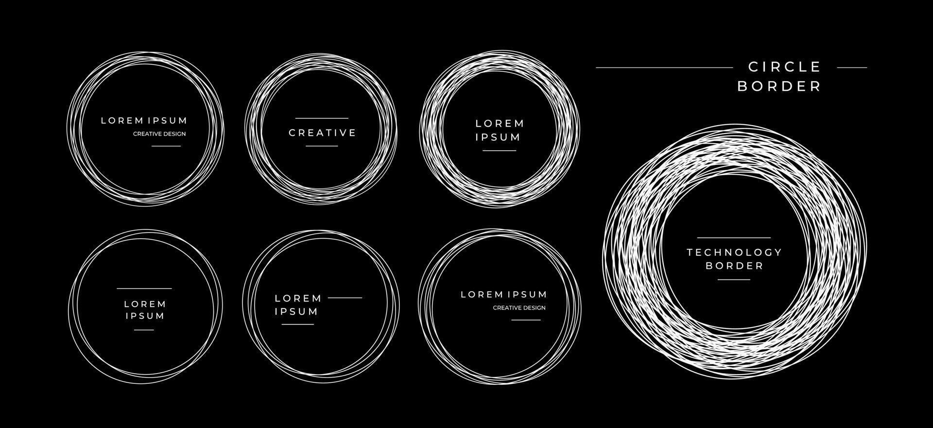 ensemble de ligne cercle griffonner frontière logo modèle. contour abstrait cercle Cadre. vecteur