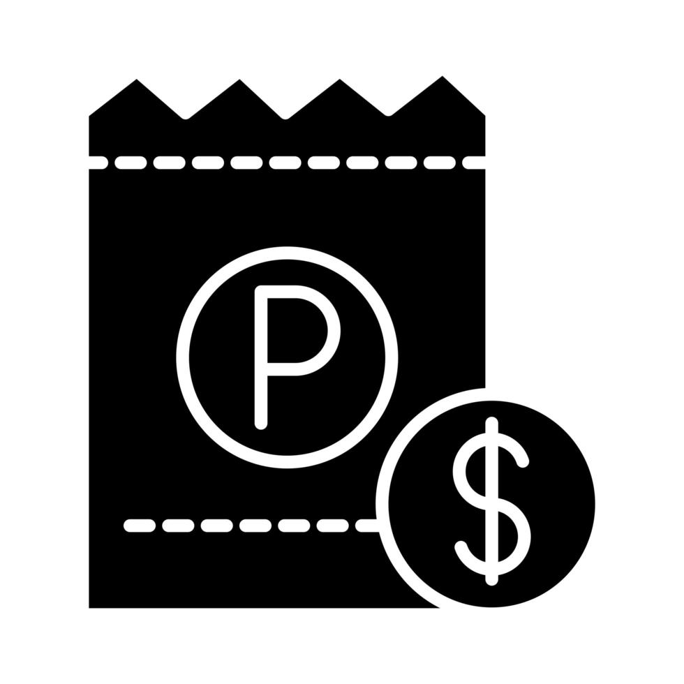 billet de stationnement argent transport silhouette style icône design vecteur