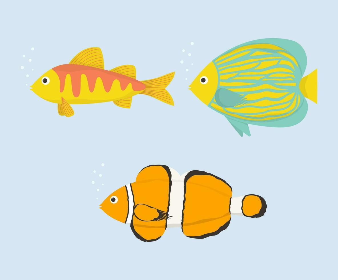 vecteur illustration. collection de mignonne mer poisson dans dessin animé style. icône.