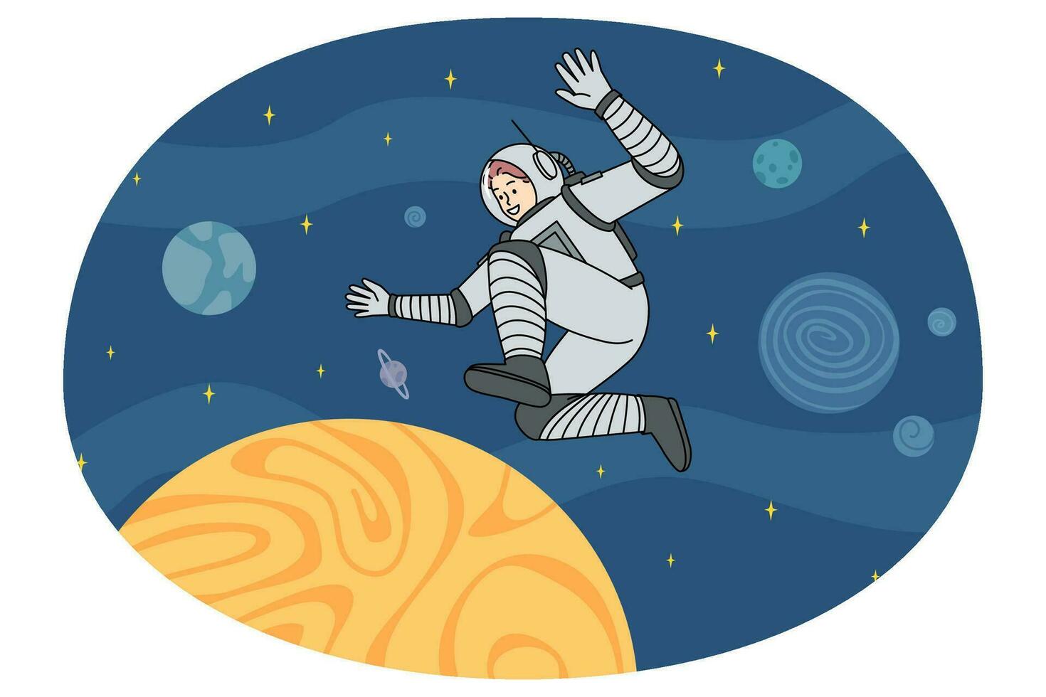astronaute dans scaphandre en marchant dans cosmos vecteur