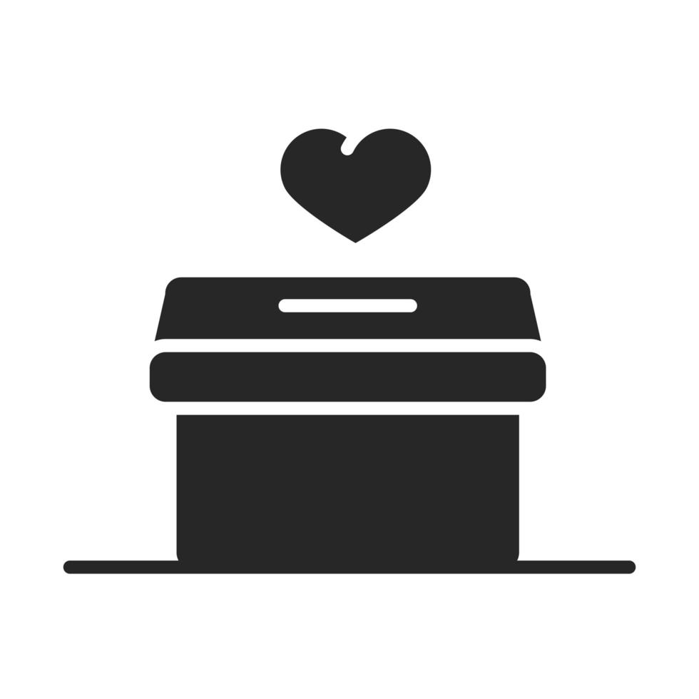 don charité bénévole aide social cœur boîte en carton silhouette style icône vecteur