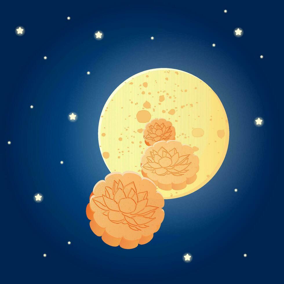 plein lune avec gâteau de lune chinois milieu l'automne Festival vecteur