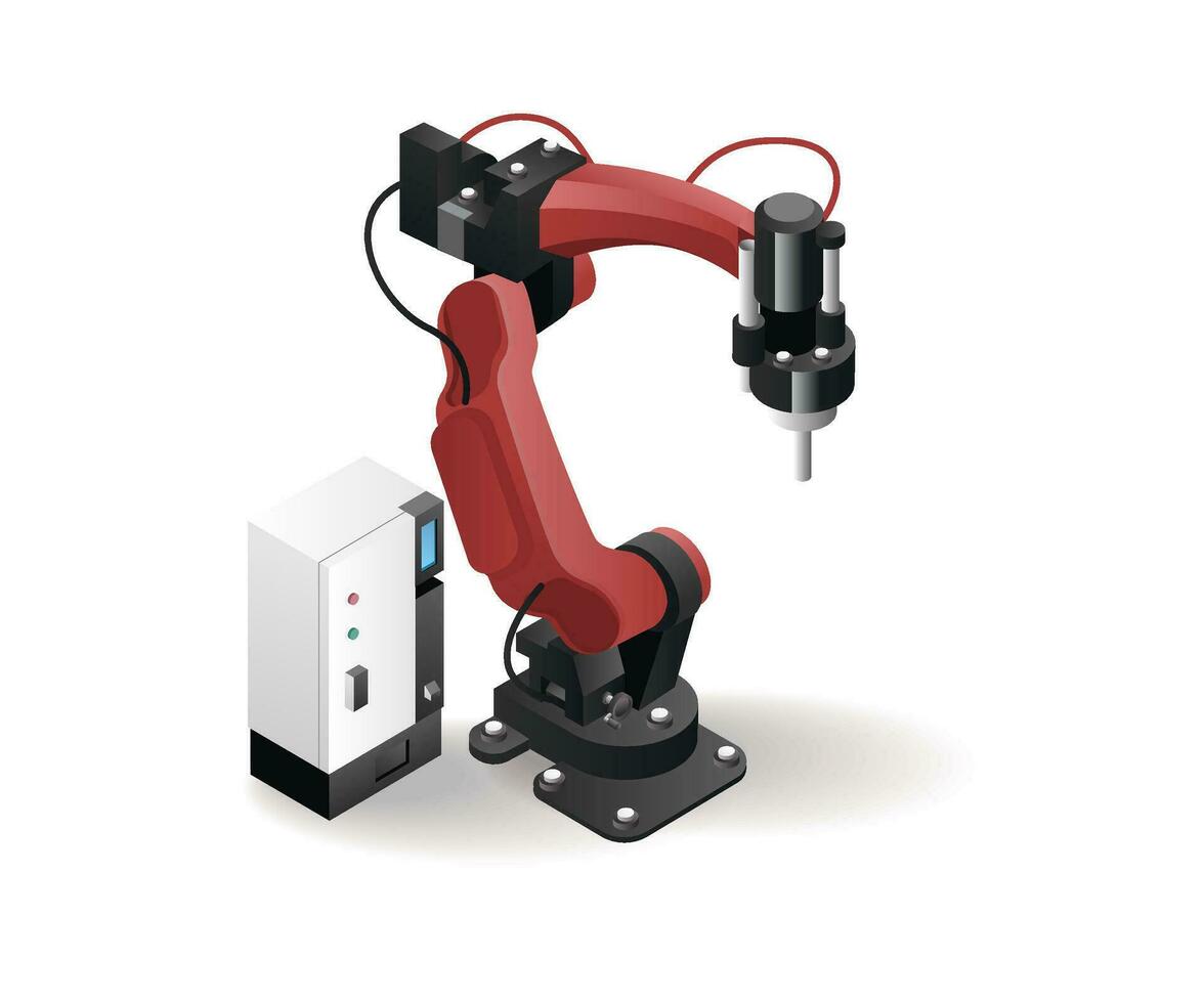 La technologie outil usine robotique bras avec artificiel intelligence concept isométrique illustration vecteur
