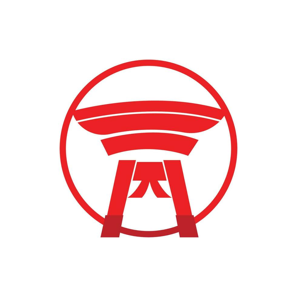 logo de porte torii, vecteur d'icône de porte d'histoire japonaise, illustration chinoise, modèle de marque de société de conception en bois