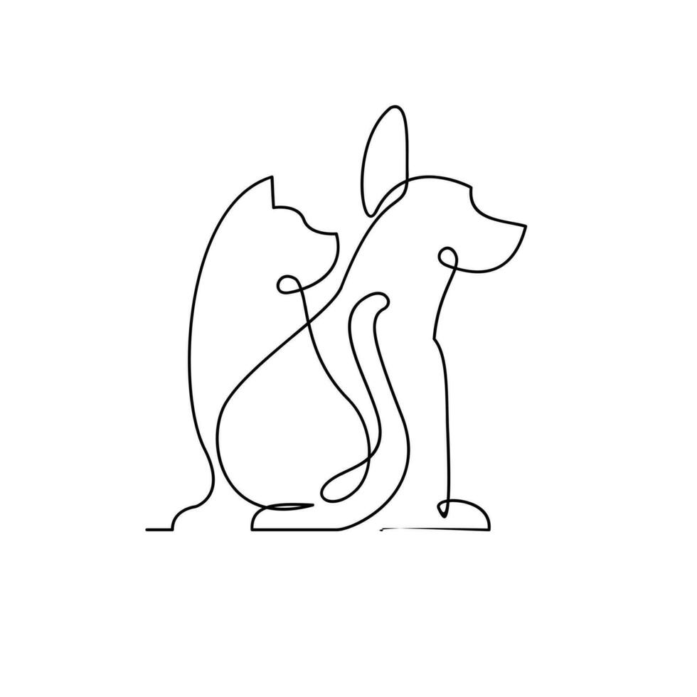 chat et chien ligne Célibataire logo icône conception illustration modèle vecteur