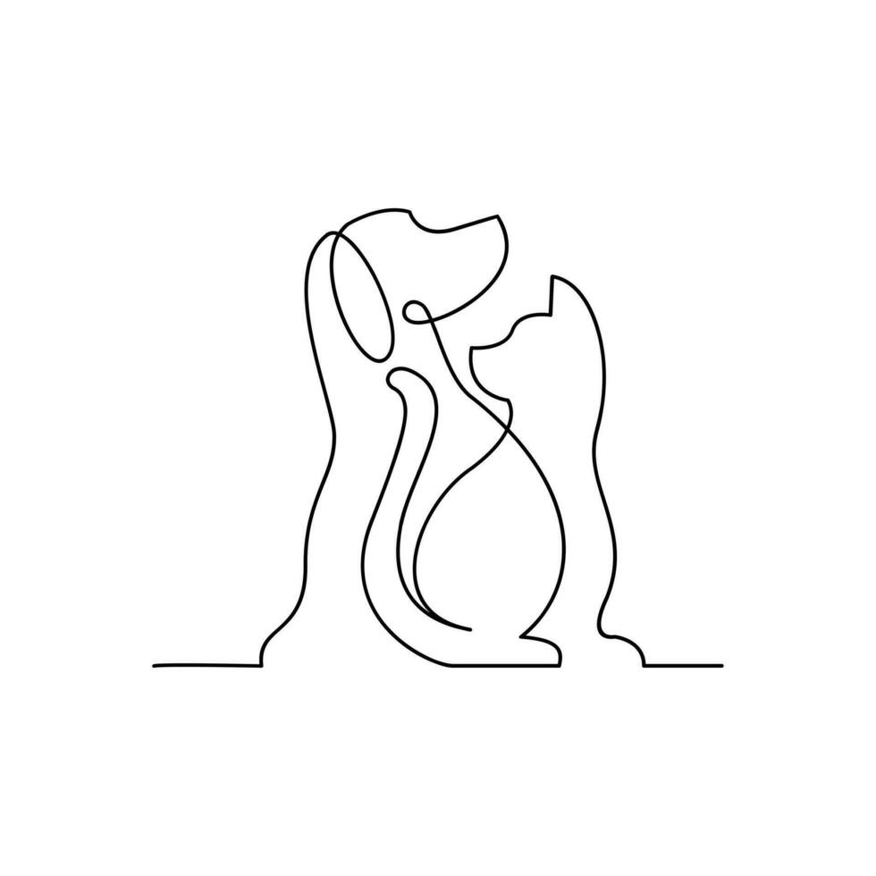 chat et chien ligne Célibataire logo icône conception illustration modèle vecteur