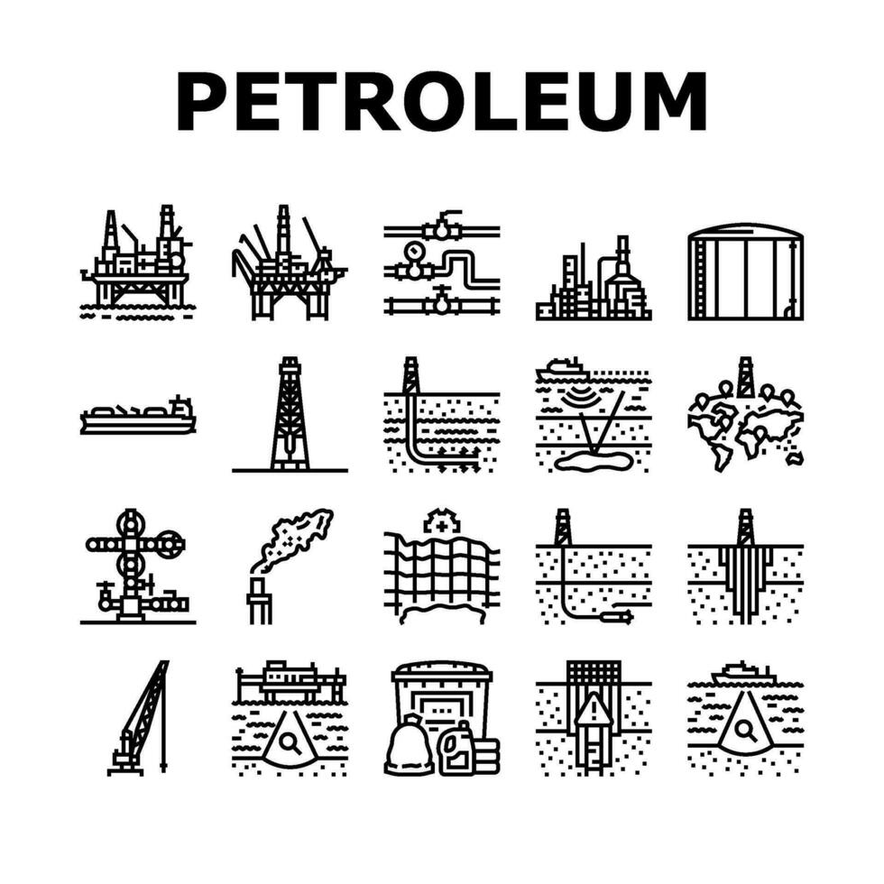 pétrole ingénieur pétrole industrie Icônes ensemble vecteur