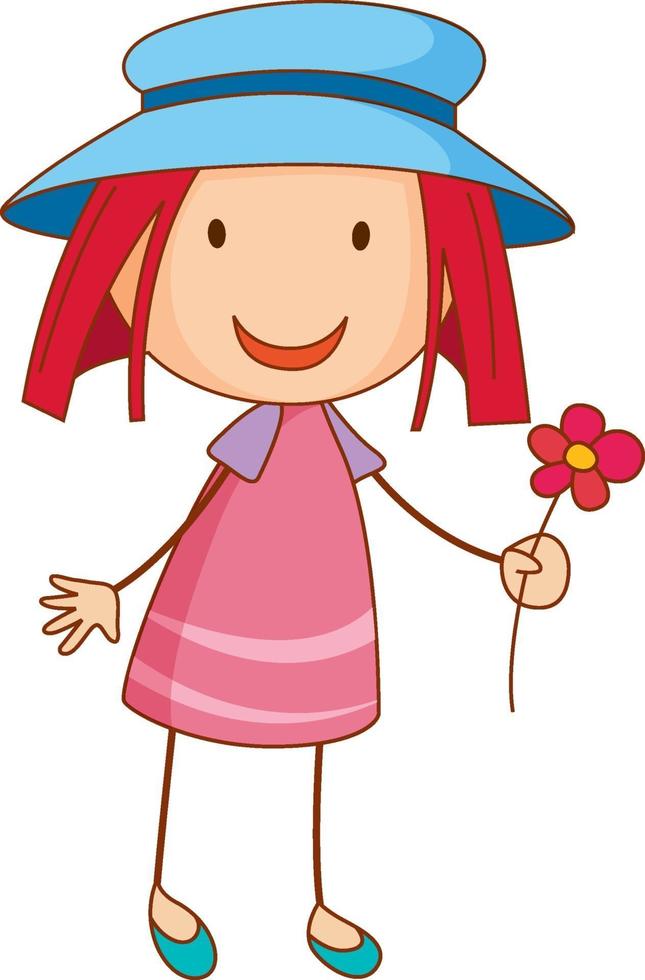 une fille portant un personnage de dessin animé de chapeau dans un style doodle dessiné à la main vecteur