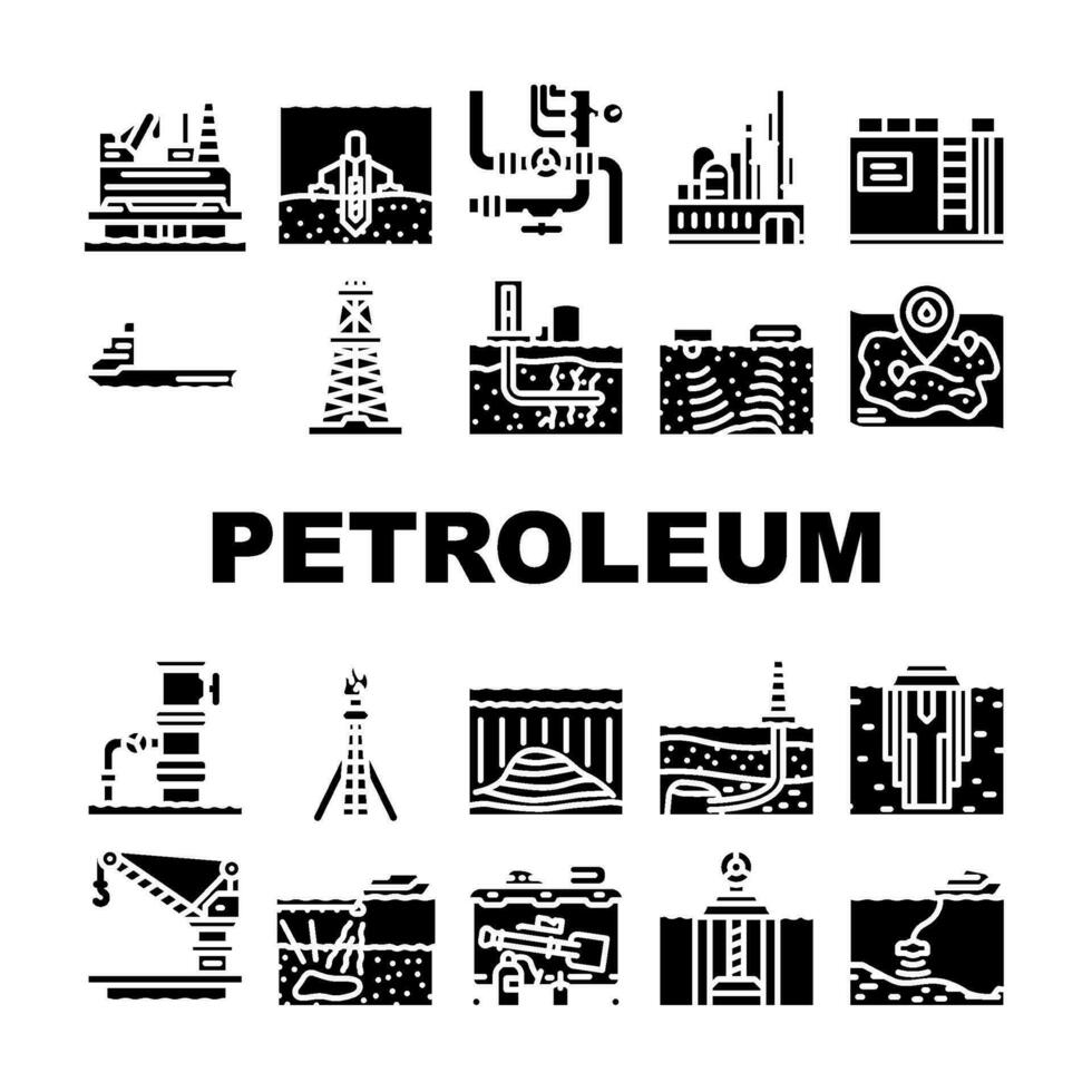 pétrole industrie pétrole énergie gaz Icônes ensemble vecteur