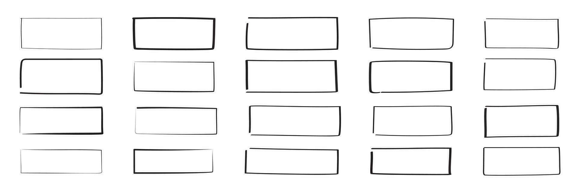 ensemble de main tiré rectangle. texte boîte et cadres. vecteur illustration.