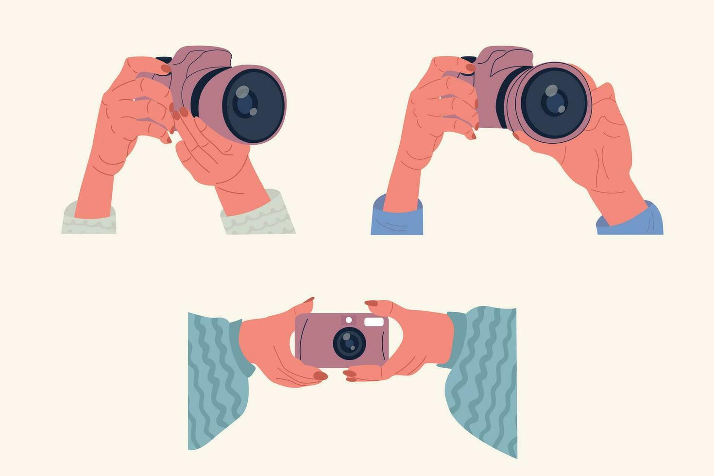illustration de mains en portant une photo caméra. mains sont prise une photo. monde la photographie journée vecteur