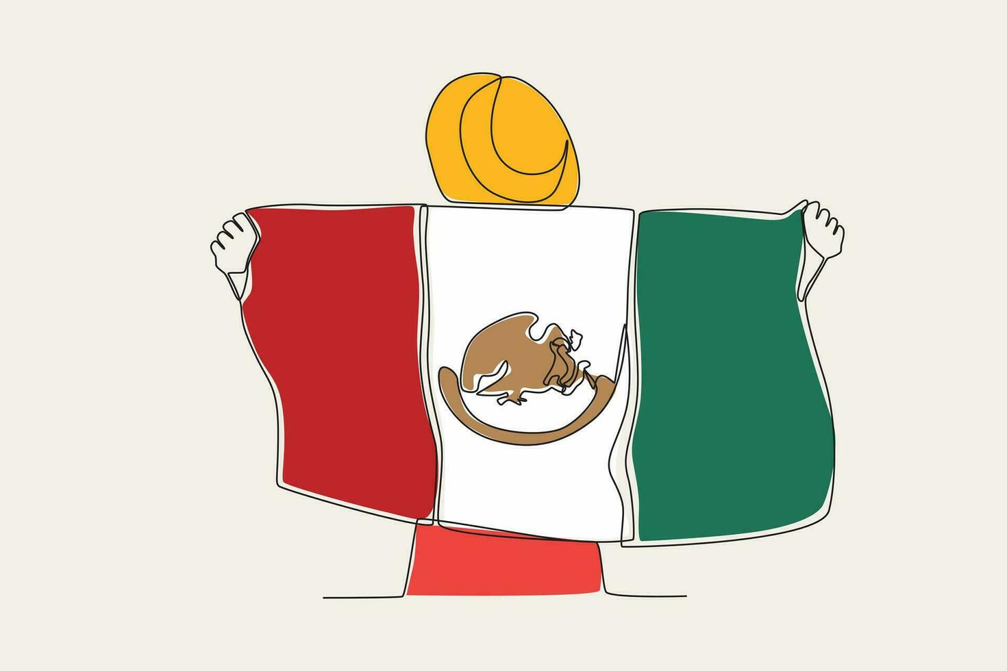 Couleur illustration de une homme en portant une mexicain drapeau sur le sien retour vecteur