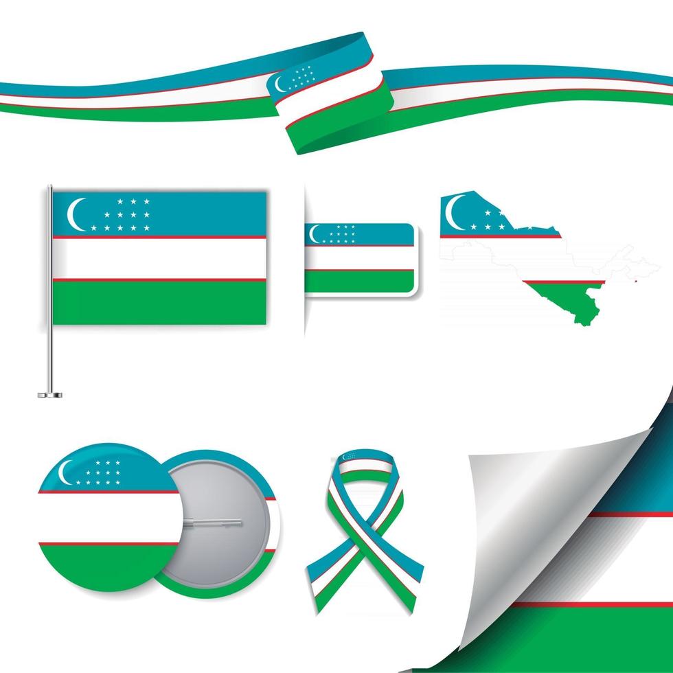 drapeau de l'ouzbékistan avec des éléments vecteur
