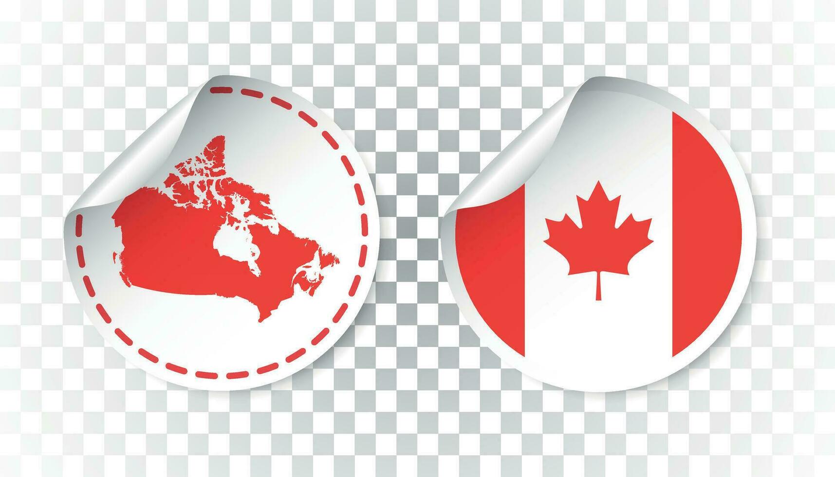 Canada autocollant avec drapeau et carte. étiqueter, rond étiquette avec pays. vecteur illustration sur isolé Contexte.